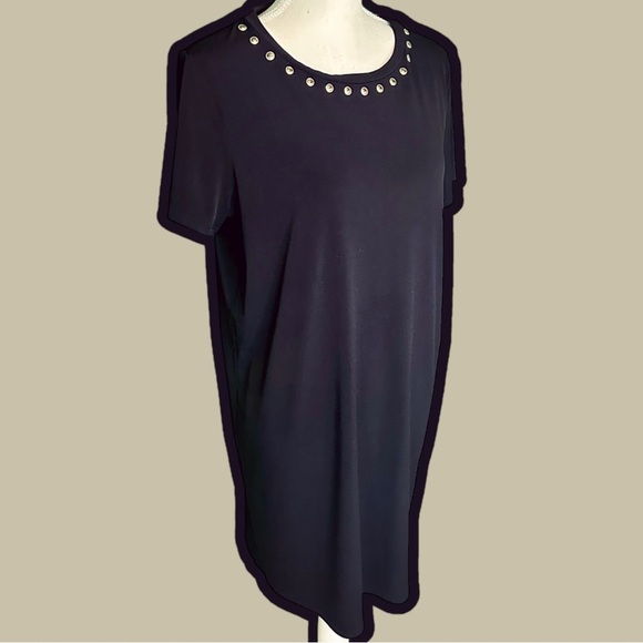 MICHAEL Michael Kors Black Short Sleeve Jersey Knit Shift Dress w/ Gold Studs L - Picture 8 of 9